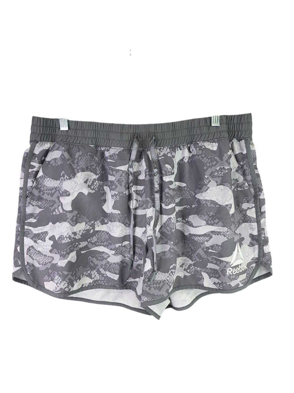 Womens Reebok Gray Camo Running Shorts Built In Liner Polyester Blend Stretch XL